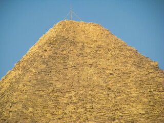 Top of the Great Pyramid of Giza also known as the Pyramid of Khufu or the Pyramid of Cheops. Giza...