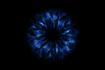 Abstract fractal on the black background. Magic blue  pupil