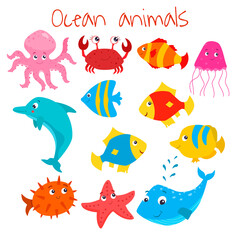 Naklejka premium Cute sea animals set