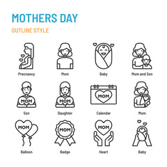 mothers day in outline icon and symbol set