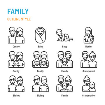 Family in outline icon and symbol set