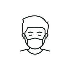Man in medical facemask line icon isolated on white background. Vector illustration