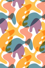 Naklejka premium Minimalistic abstract shapes seamless pattern, freehand drawn transparent shapes in multicolor, rainbow palette