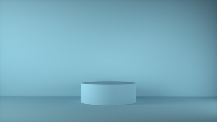 Empty 3d podium minimal studio blue background for product display with copy space. 3d rendering