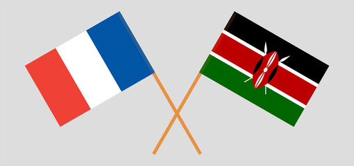 Crossed flags of France and Kenya. Official colors. Correct proportion