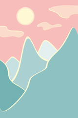 Cute abstract landscape in the style of minimalism. Suitable for poster, banner, cards. Vector illustration