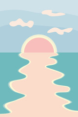 Gentle abstract sunset landscape in the style of minimalism. Suitable for poster, banner, cards. Vector illustration