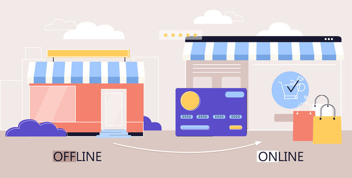 Sales concept for a store being Offline and Online