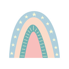 Cute childrens rainbow in Scandinavian boho style. Suitable for cards, posters, ornaments of the childrens room. Vector illustration