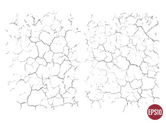 Natural cracks backgrounds. Vector overlay textures of cracked surface. One color graphic resources.