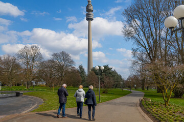 People walk in a city park on a summer day, Dortmund, Germany