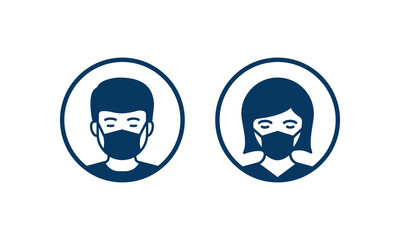 Man and woman in medical facemask icon design isolated on white background. Vector illustration
