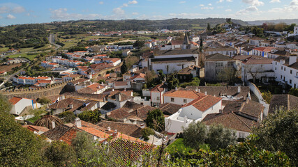 panoramic view of Obidos, beautiful medieval town, very popular tourist destination near Lisbon in Portugal