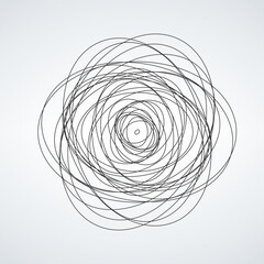 Vector abstract chaotic circle sketch lines. Black round shape. Twisted shape. Stock Vector illustration isolated on white