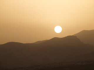 morning at dawn, mountains silhouettes