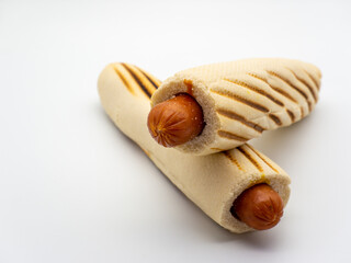 french hot dogs on white background