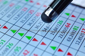 Stylus points to financial data on a smartphone