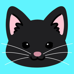 Simple and adorable black cat face flat colored