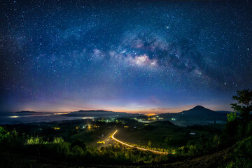Fototapeta premium Milky Way galaxy, on the mountains. Long exposure photograph, with grain.Image contain certain grain or noise and soft focus.