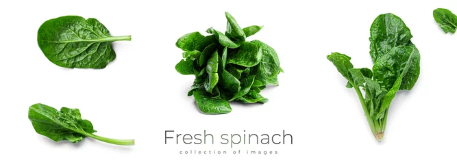 Photo sur Plexiglas Légumes frais Épinards frais sur fond blanc