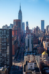 daylight high angle birds-eye view of Manhattan New York City buildings