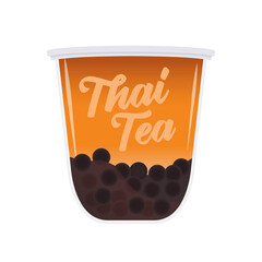 Thai Tea, Thai Drink, Boba, Thai Boba, Asian Drink, Asian Dessert Beverage, Thailand Food, Vector Illustration Background