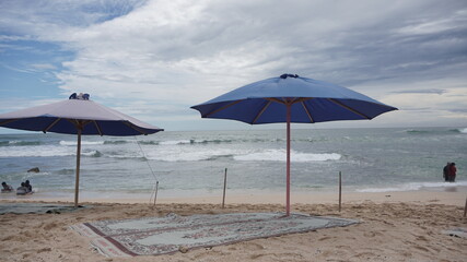 The beach atmosphere is empty of visitors due to the Covid-19 pandemic