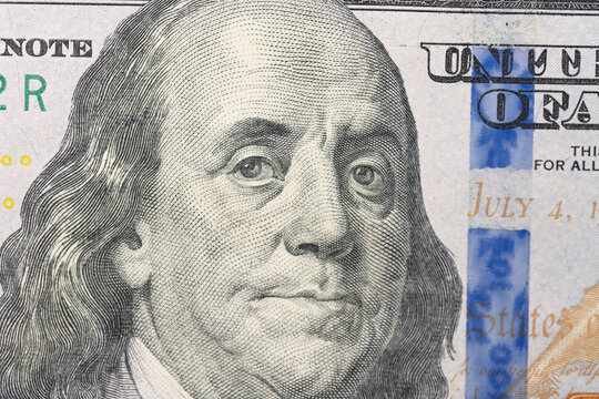 Closeup of one hundred Dollar banknotes. 100 Dollar bills close up. United states of America Money and cash. large banknote macro