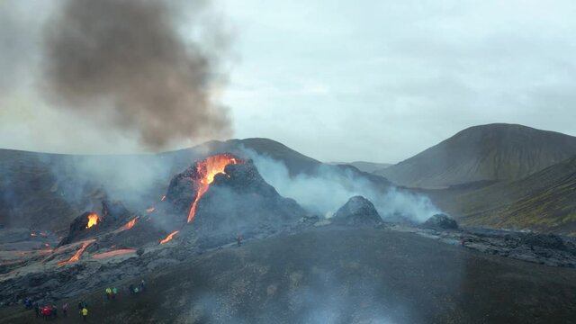 Global warming concept, Volcanic sulphur smoke crater - 3d graphics animation