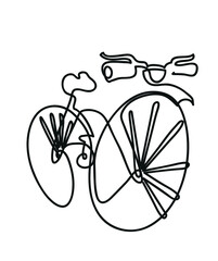 One line drawing of bicycle.
One continuous line drawing of bicycle isolated on a white.
