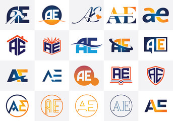 A E Letter Logo Design. Creative A E Letters icon set vector.