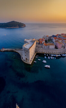 Aerial view of Fort Sv. Ivan at sunset, Dubrovnik, Croatia.