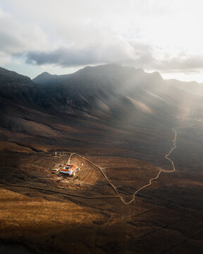 Aerial View Of Casa Winter, An Historical Building Site And Landmark Near Cofete Town, Pajara, Fuerteventura, Canary Islands, Spain.