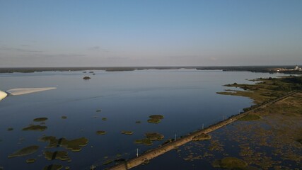 Aerial view of windmills in Pori, Finland. Wind turbines. Wind electric power
