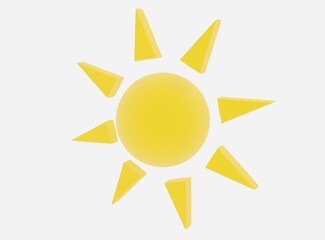 左を向くシンプルな黄色の太陽3D