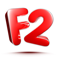 F2 red 3D illustration on white background with clipping path.