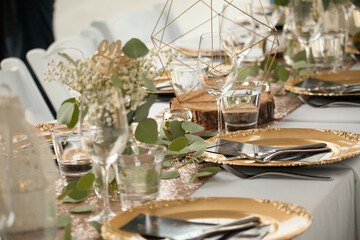 Wedding reception table set up