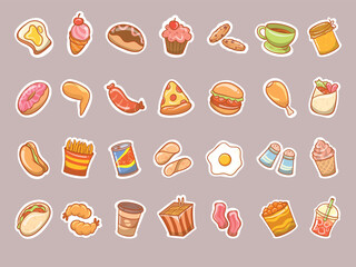 Fototapeta na wymiar set of cute fast food sticker concept.