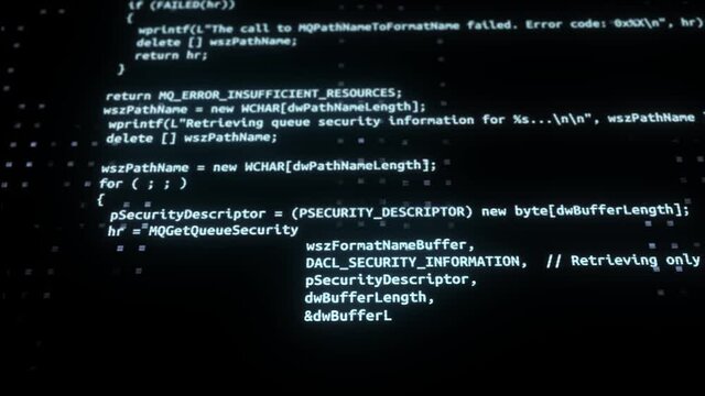 4K Binary code, software data digital display moving on computer screen Animation. projects, such as coding, developing, programming, education, hacking, web programming and data processing.