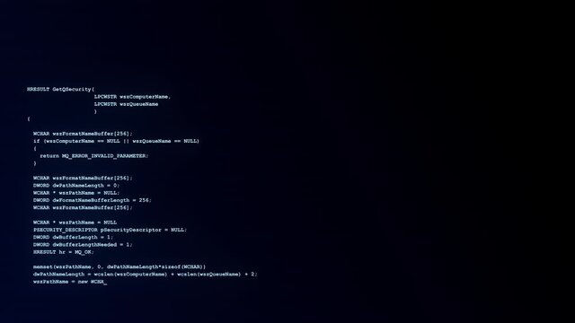Computer screen with encrypted fast typing coding symbols Loop Animation. Network security, programming, development, cyber encryption with blockchain and crypto concept
