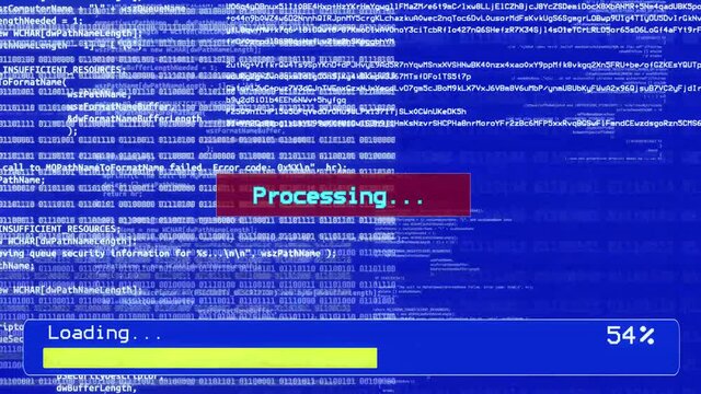 BIOS destroyed damaged by the infection. 3D Hacking code data flow Computer screen. Network security, programming, development, cyber encryption with blockchain and crypto concept