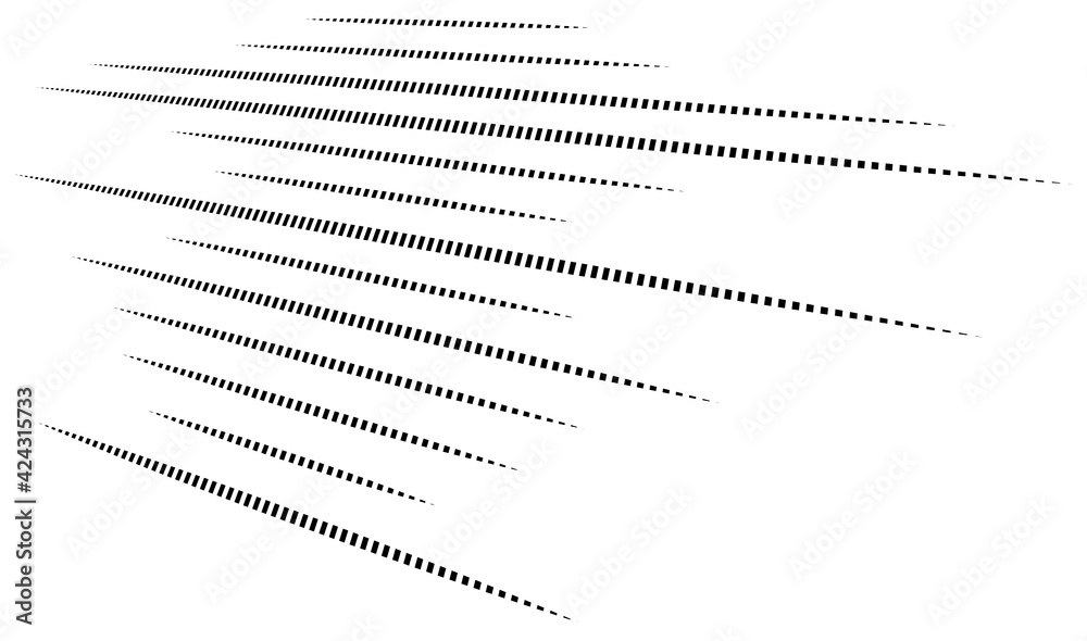 Poster Dashed dynamic lines, stripes. 3D Lines in perspective vanishing with gaps