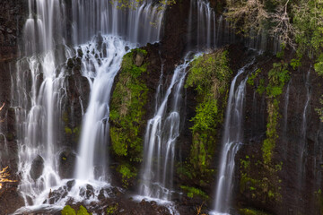 Fototapeta na wymiar 正面から見た白糸の滝の優雅な美しい流れ