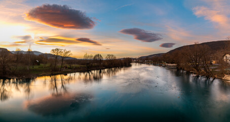 sunset over the river