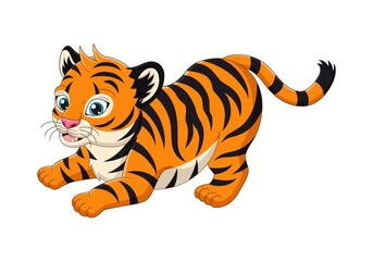 Fototapeta na wymiar Cute baby tiger cartoon on white background