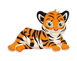 Fototapeta na wymiar Cute baby tiger cartoon laying down