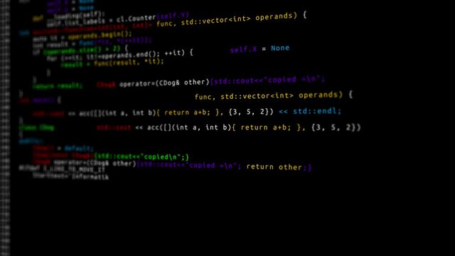 Programming Computer Code coding process for filling an empty screen Loop Animation. Network Security, Cyber Security, Digital Protection, Computer Hack. Digital Hacker Program Coding Cyber Screen