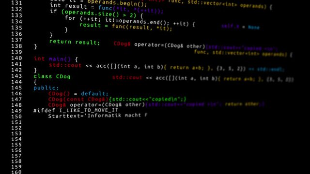 Digital Hacker Program Coding Cyber Screen Futuristic Hacking Codes Loop Background. Programming code abstract technology background for software developer and Computer script concept