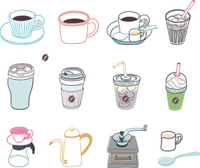 手描きのカフェアイテムイラスト（Hand drawn illustration of coffee items）