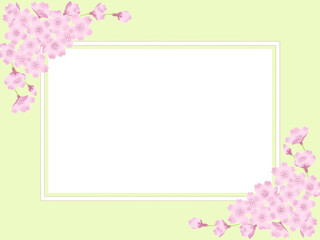 Obraz na płótnie Canvas 四角フレーム－うぐいす色の背景－桜のあしらい